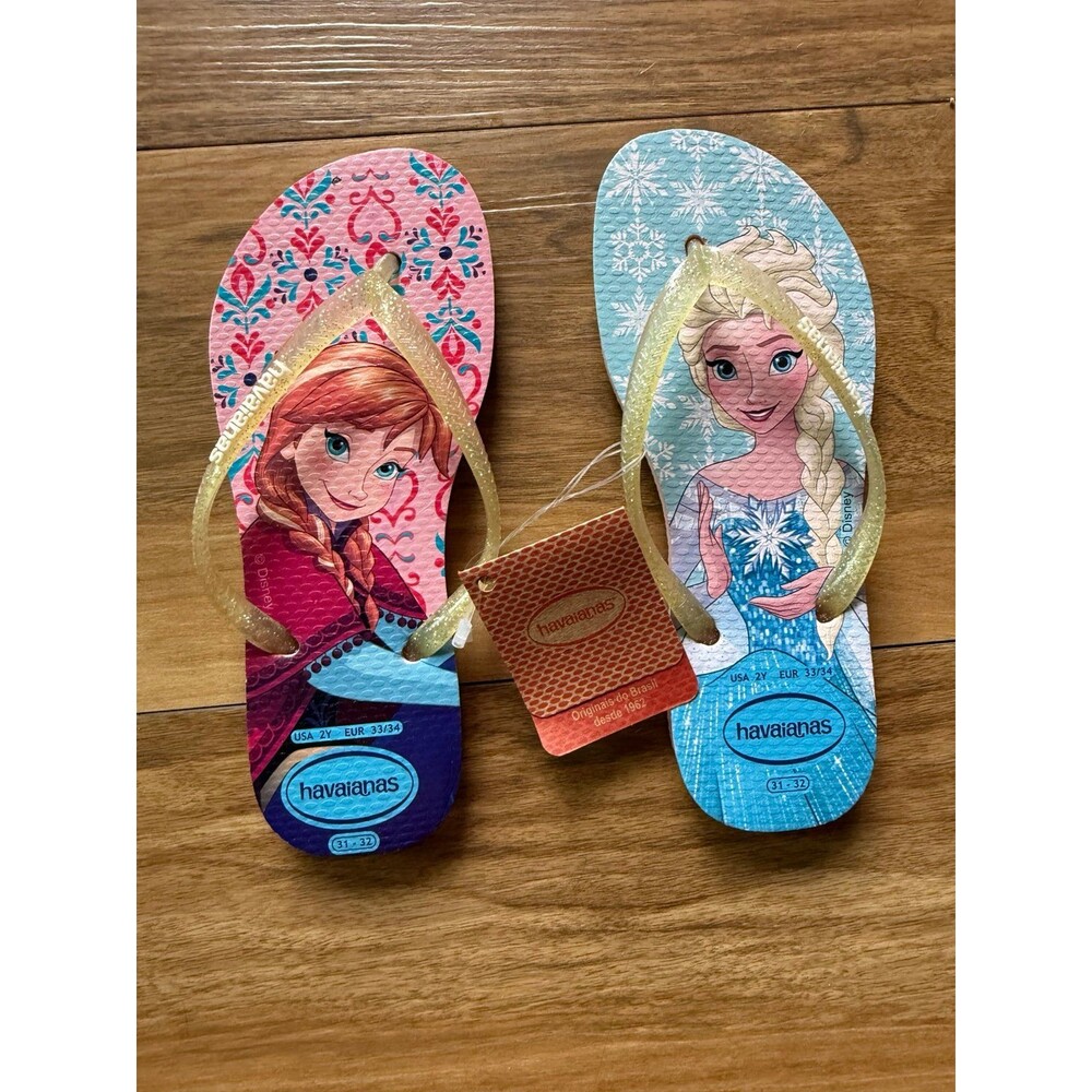 Havaianas Disney Frozen Anna Elsa Glitter Flip Flops Size Brazil 31/32 US 2Y NWT